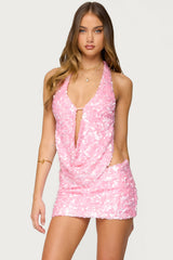 Lita Sequin Backless Cowl Neck Top