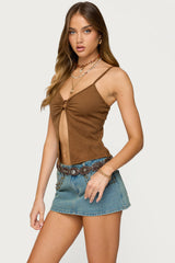 Split Front Faux Suede Tank Top