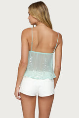 Sequin Sheer Mesh Babydoll Top