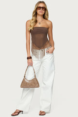 Backless Sheer Mesh Strapless Top