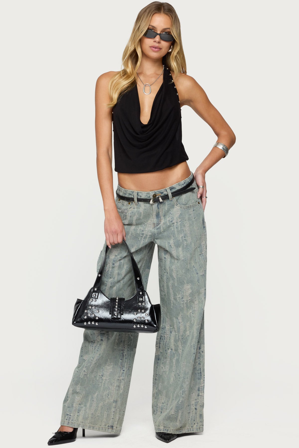 Irina Stud Cowl Neck Halter Top