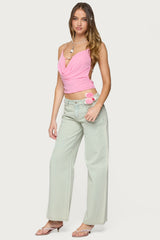 Beaded Deep Cowl Neck Backless Top