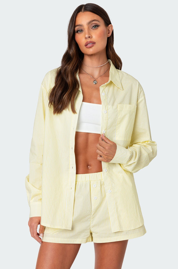 Oversized Pinstripe Button Up Shirt view 1
