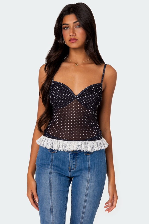 Polka Dot Cupped Mesh Top view 1