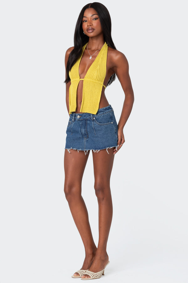 Caraway Ribbed Knit Split Front Top view 2