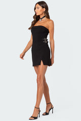 Side Belt Lace Up Mini Dress