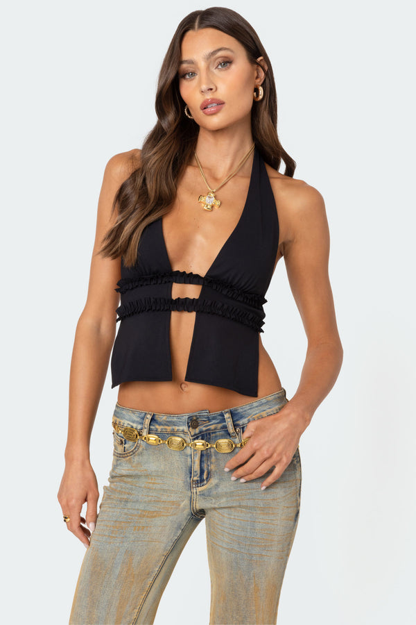 Luma Split Front Backless Halter Top view 1