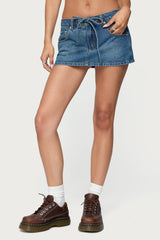 Ziggie Tie Front Denim Mini Skort