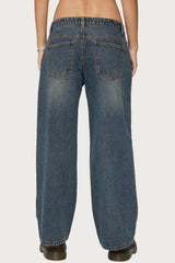 Petite Contrast Panel Low Rise Baggy Jeans