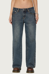 Petite Contrast Panel Low Rise Baggy Jeans