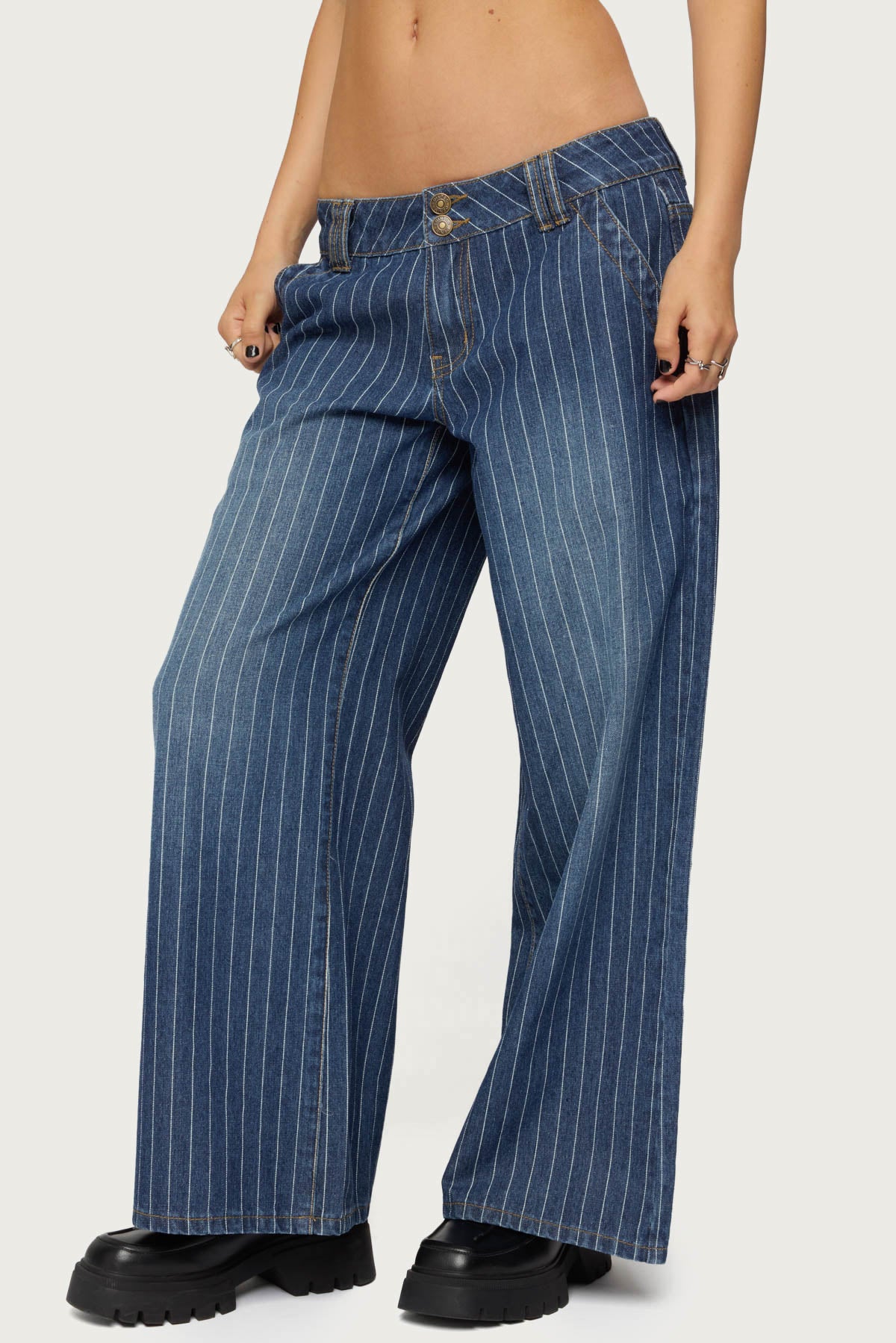 Petite Cory Striped Low Rise Baggy Jeans