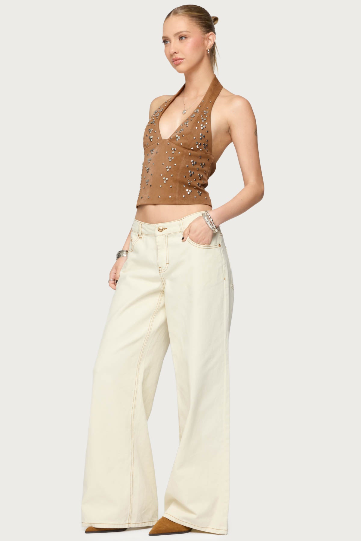 Contrast Stitch Low Rise Baggy Jeans