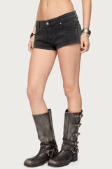 Syra Zipper Low Rise Denim Shorts