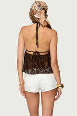Sheer Crochet Babydoll Halter Top