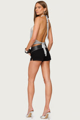 Shiny Knit Cowl Neck Backless Top