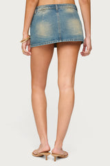 Mixed Buttons Denim Mini Skort