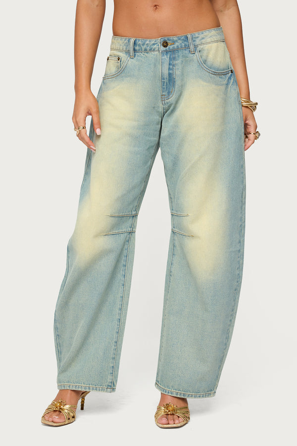 Cayden Washed Low Rise Barrel Jeans view 2