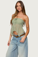 Embroidered Sheer Strapless Top