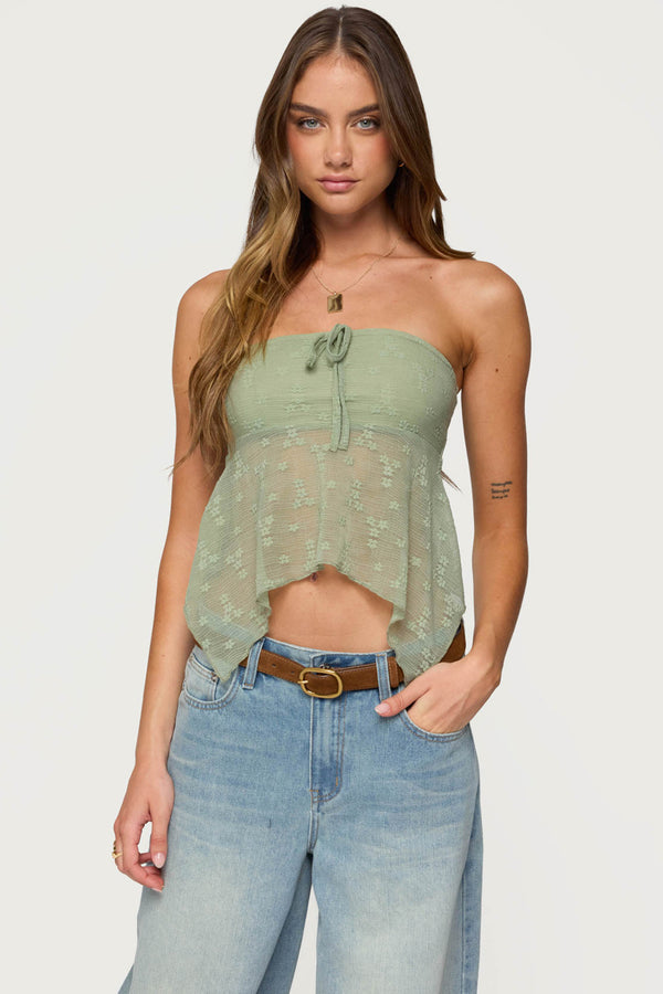 Embroidered Sheer Strapless Top view 1