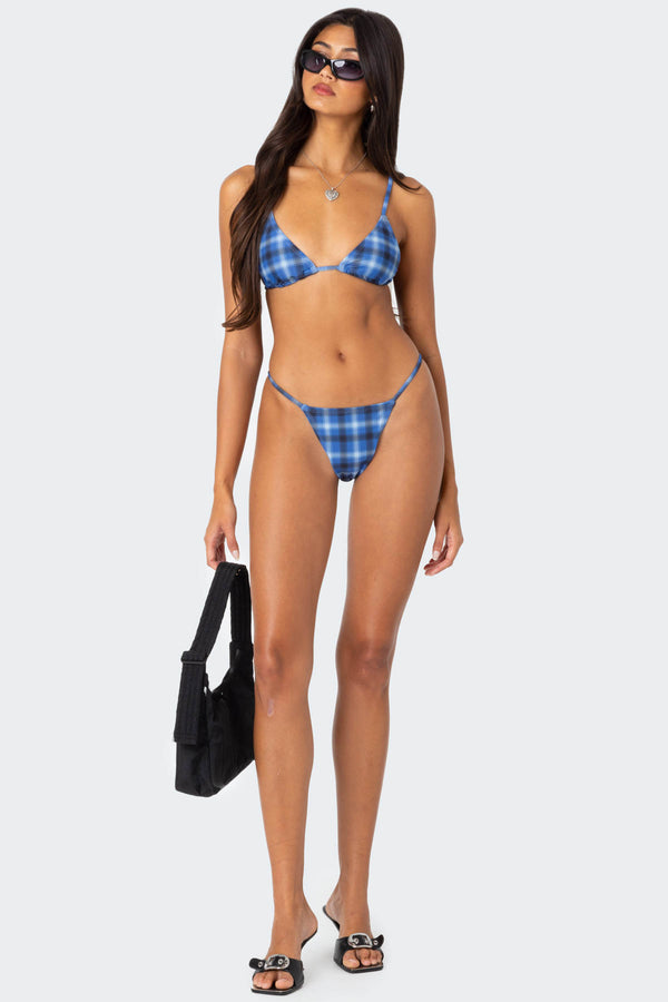 Preppy Plaid String Bikini Bottom view 1