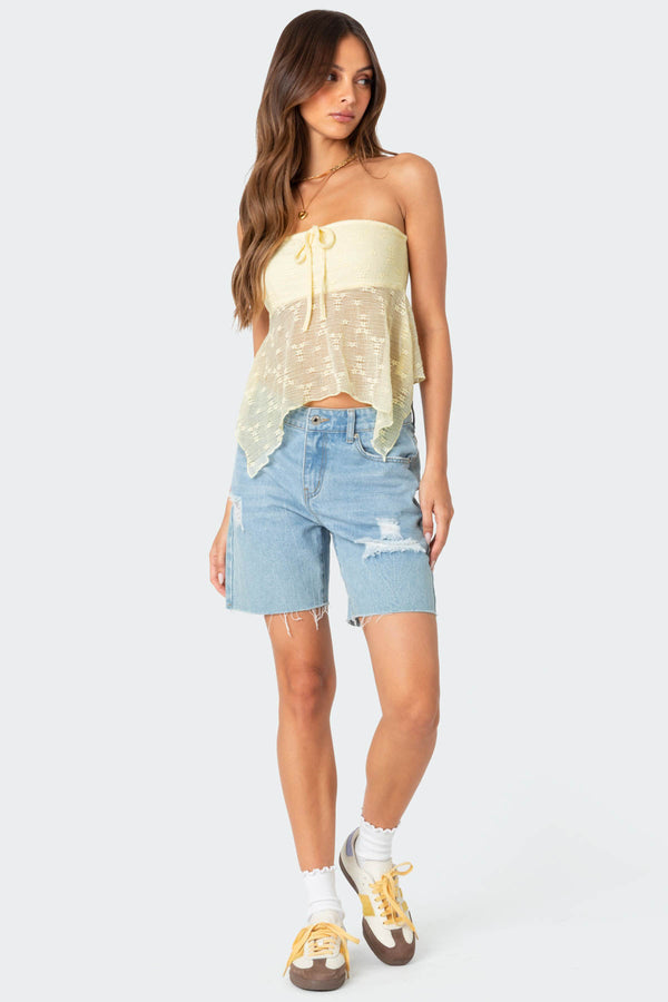 Embroidered Sheer Strapless Top view 2