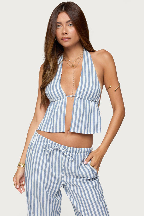 Macey Striped Split Front Backless Top view 1