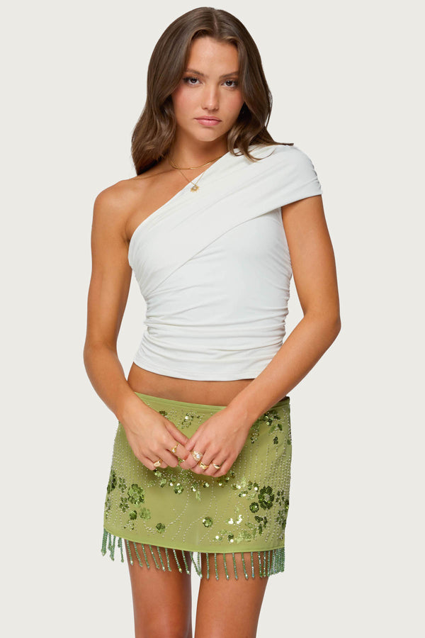 Fold Over Ruched One Shoulder Top view 2
