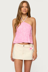 Ayva Embroidered Floral Bead Halter Top