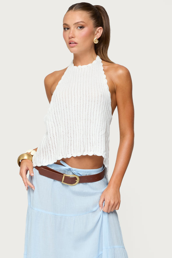 Ivey Backless Crochet Halter Top view 1