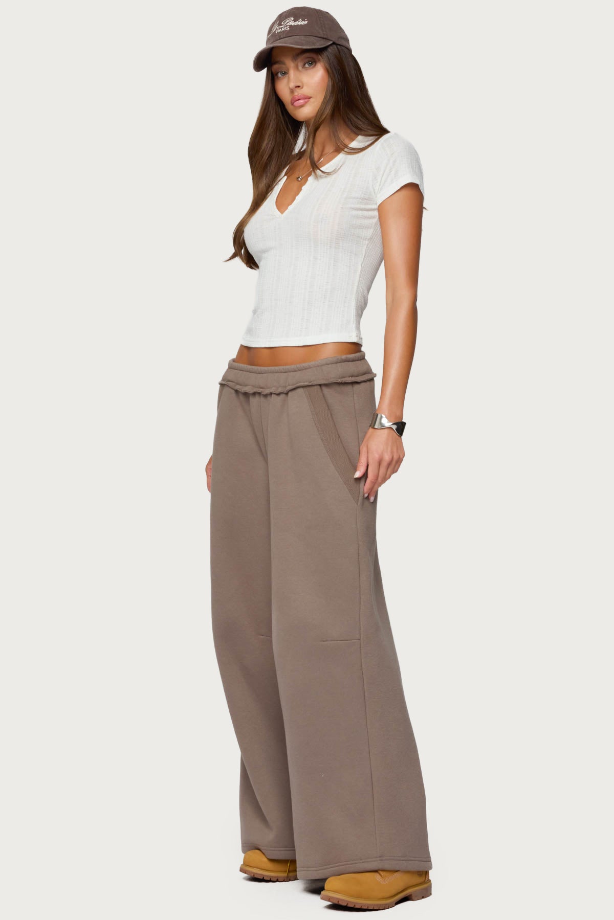 Semi Sheer Ribbed V Neck T Shirt