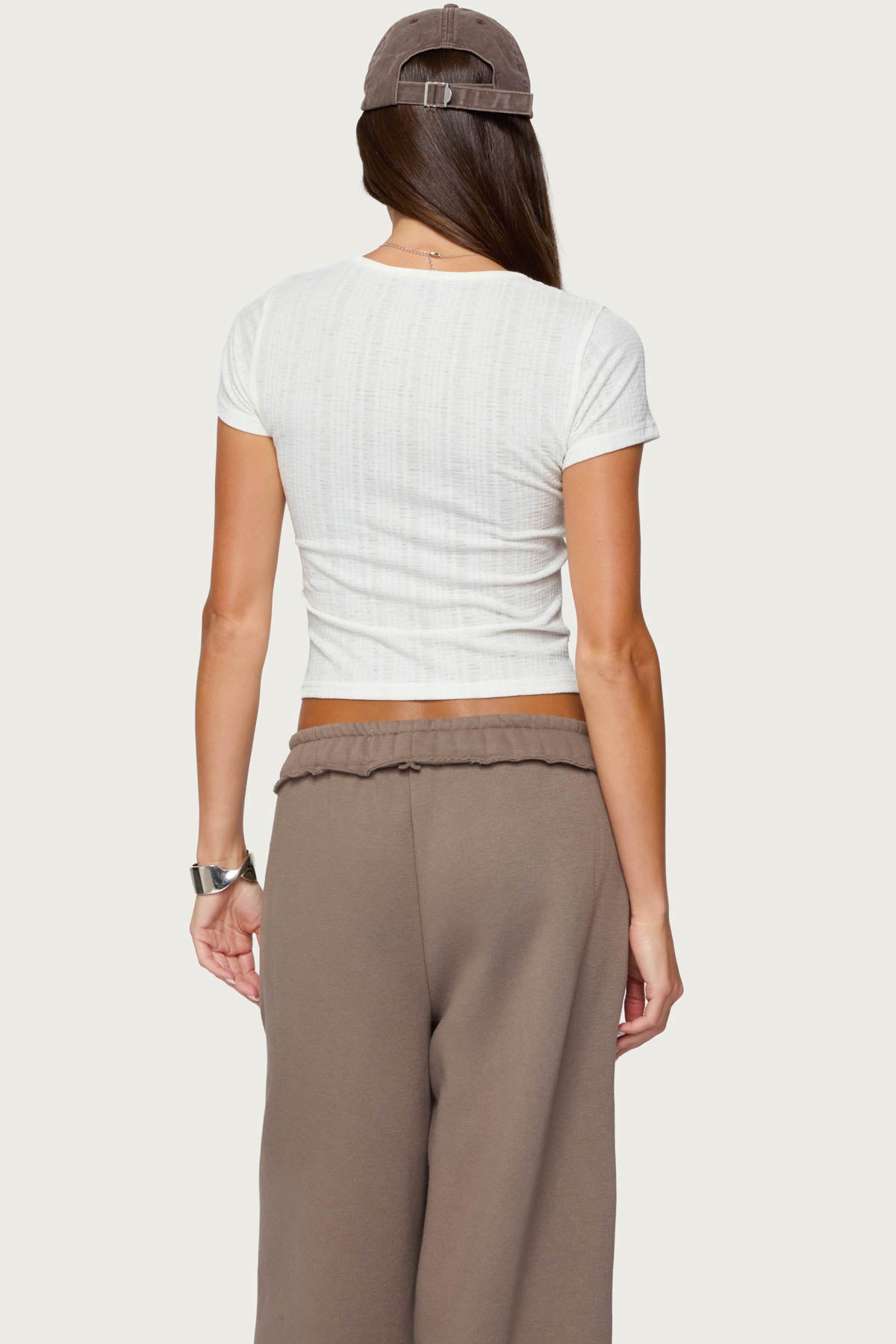 Semi Sheer Ribbed V Neck T Shirt