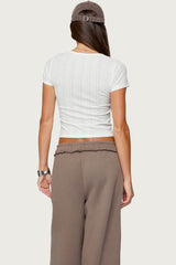 Semi Sheer Ribbed V Neck T Shirt