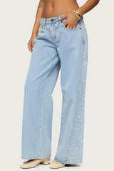 Floral Split Low Rise Baggy Jeans