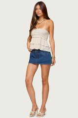 Linen Look Strapless Peplum Top