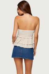 Linen Look Strapless Peplum Top