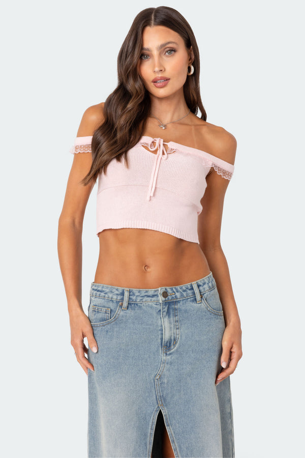 Off Shoulder Trimmed Knit Top view 1
