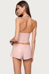 Elisha Lace Up Faux Leather Halter Top