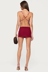 Beaded Cowl Neck Backless Mini Dress