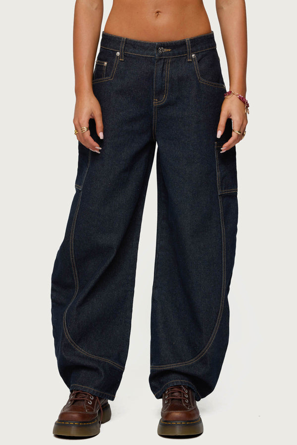 Aden Contrast Stitch Low Rise Barrel Jeans view 2