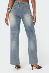 Amia Mid Rise Straight Leg Jeans
