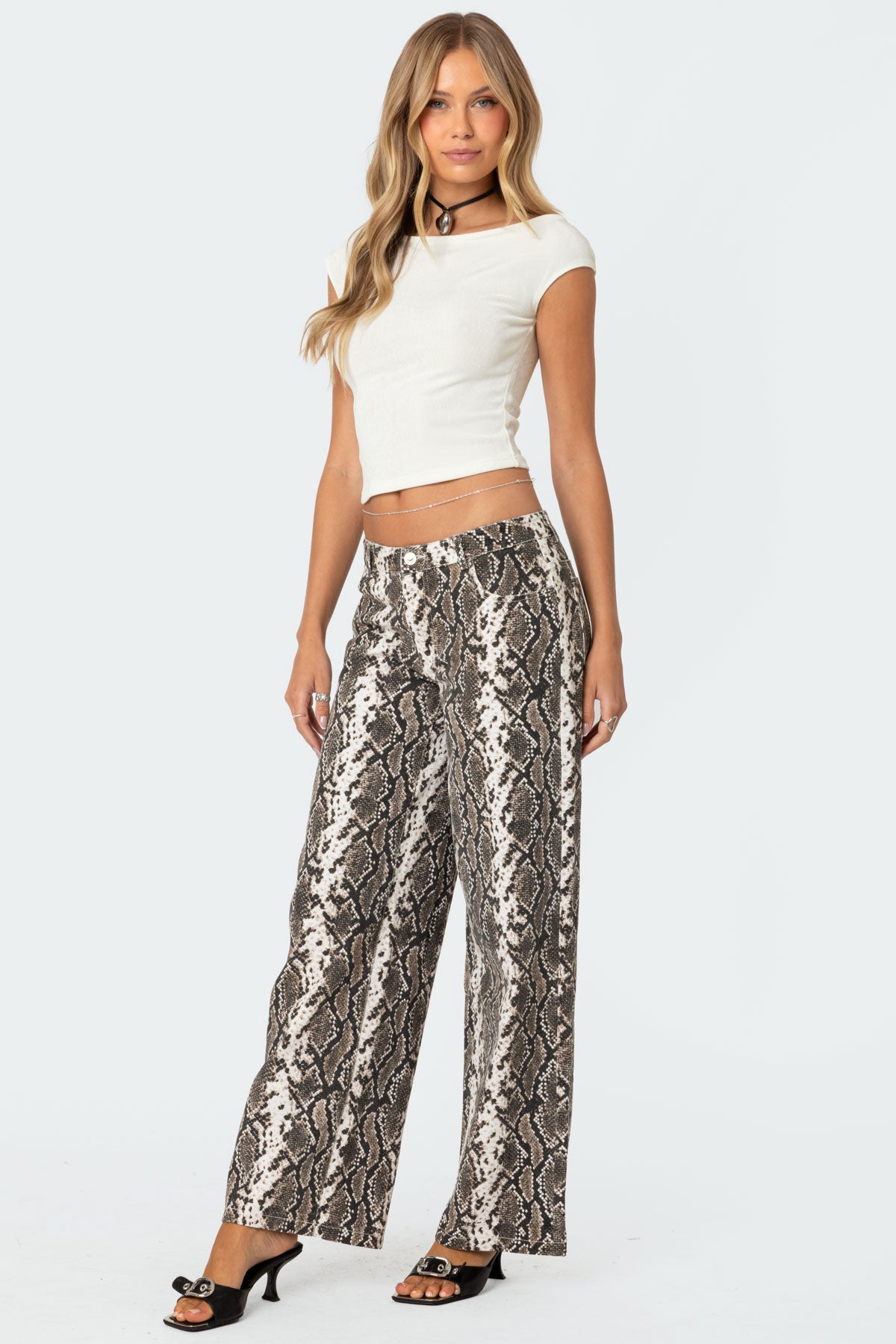 Snakescale Printed Low Rise Baggy Jeans