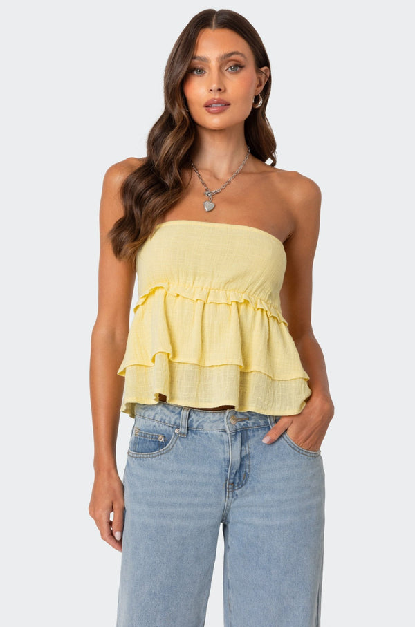 Linen Look Strapless Peplum Top view 1