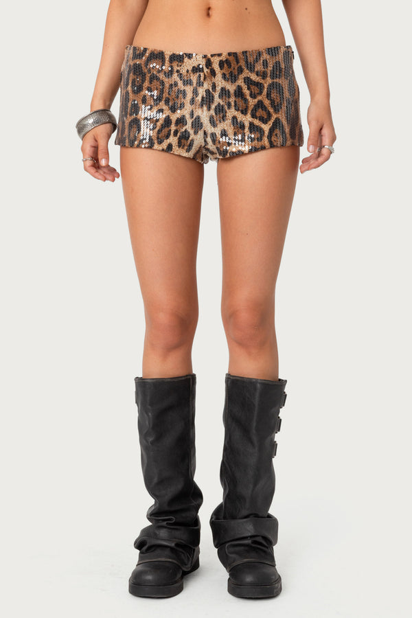 Sequin Leopard Printed Micro Shorts view 2