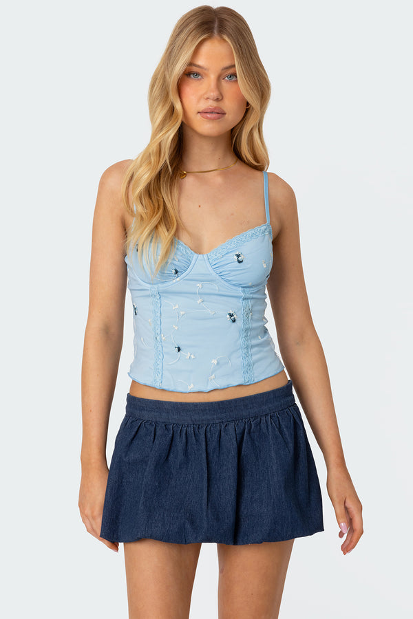 Victoria Embroidered Mesh Bra Top view 1