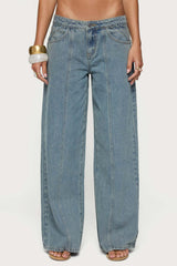 Stitch & Pleat Low Rise Baggy Jeans