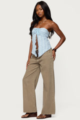 Textured Ruffle Split Front Strapless Top