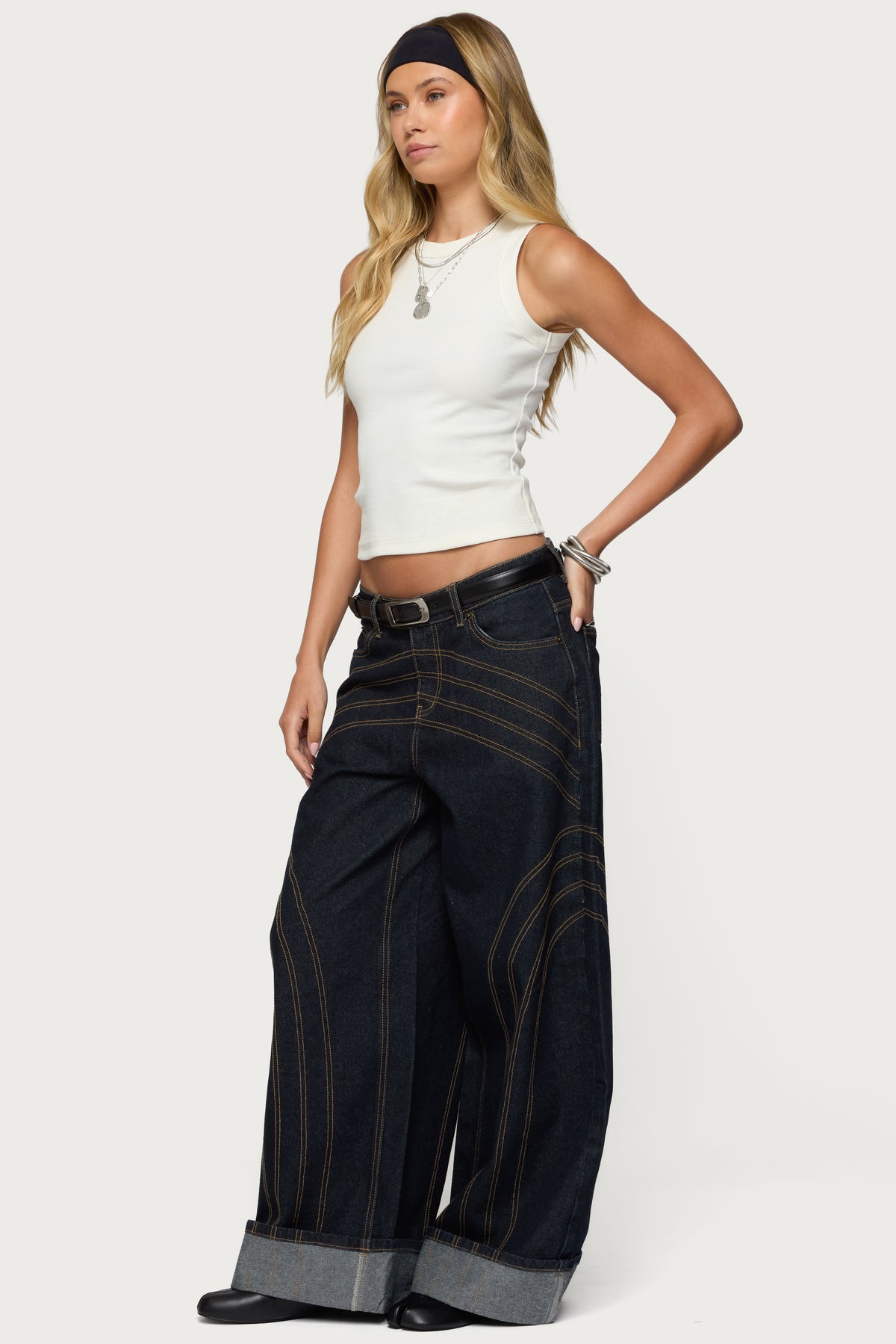 Cuffed Low Rise Baggy Jeans