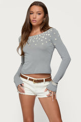 Iridescent Button Boat Neck Top