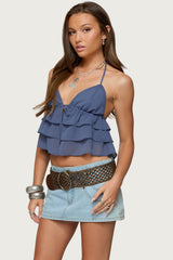 Zephi Split Front Ruffled Top