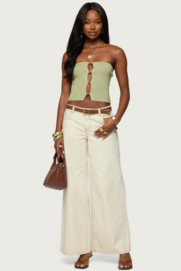 Bead Cut Out Strapless Knit Top view 2